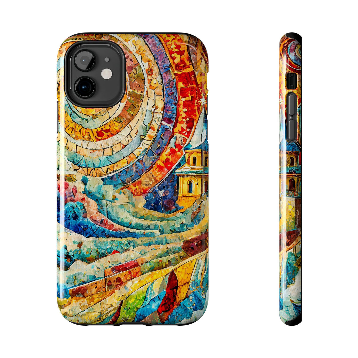 Colorful Mosaic Spiral City Art Tough Phone Case