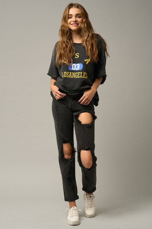 HIGH RISE DESTROYED BLACK JEANS - Studio 653