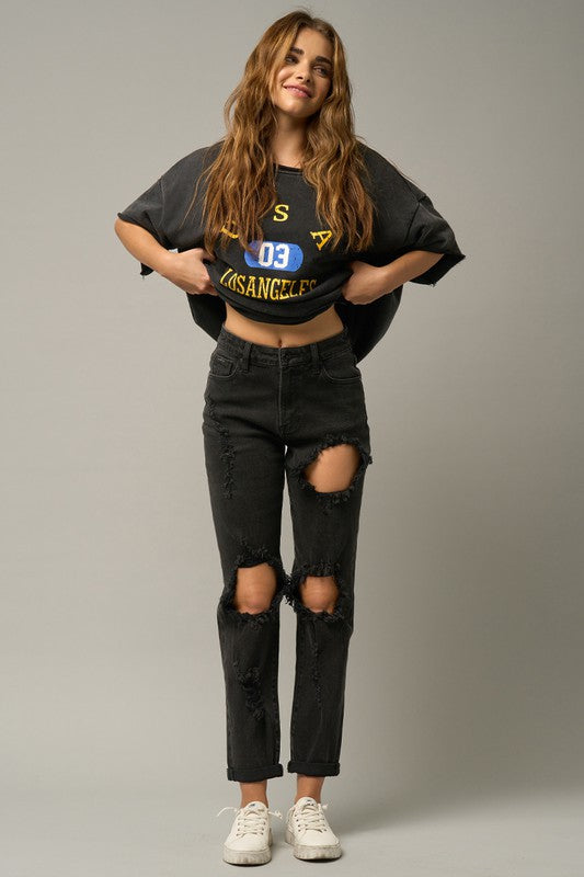 HIGH RISE DESTROYED BLACK JEANS - Studio 653