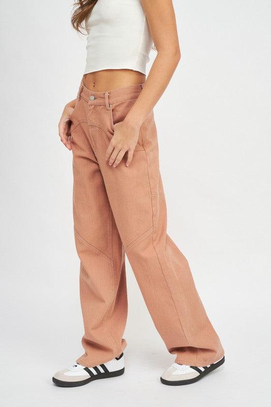 Contrasted Stitch Detail Wide Leg Pants - Studio 653