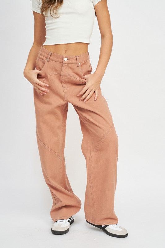 Contrasted Stitch Detail Wide Leg Pants - Studio 653