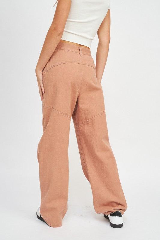 Contrasted Stitch Detail Wide Leg Pants - Studio 653