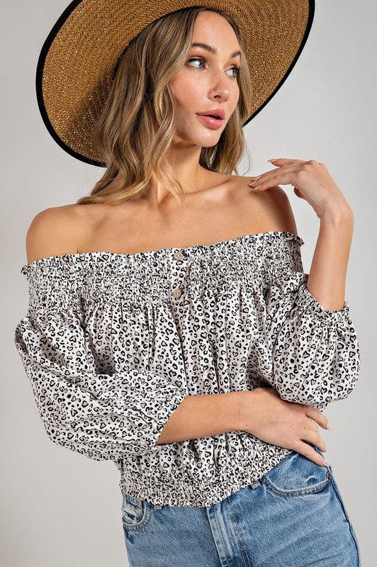 Animal Print Smocked Off The Shoulder Top - Studio 653