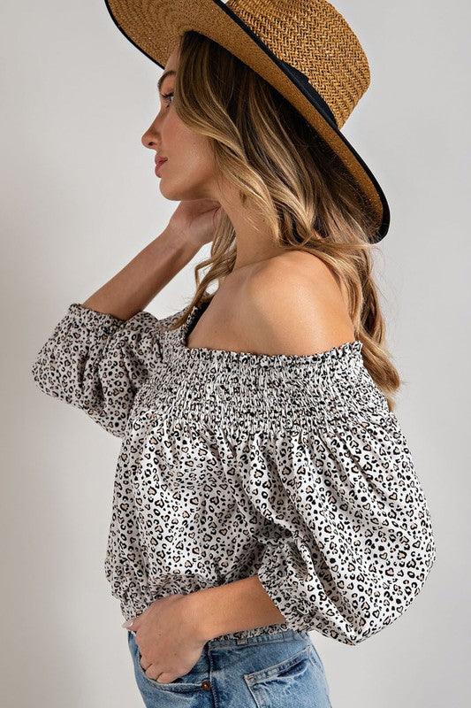 Animal Print Smocked Off The Shoulder Top - Studio 653