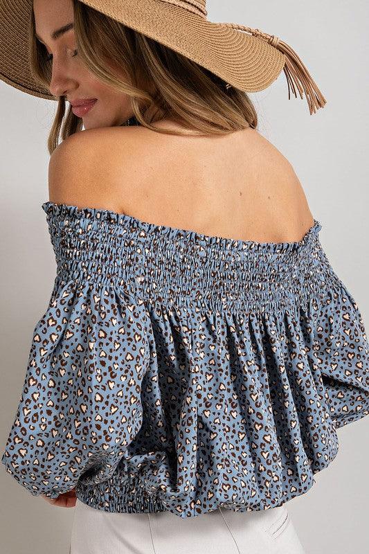 Animal Print Smocked Off The Shoulder Top - Studio 653