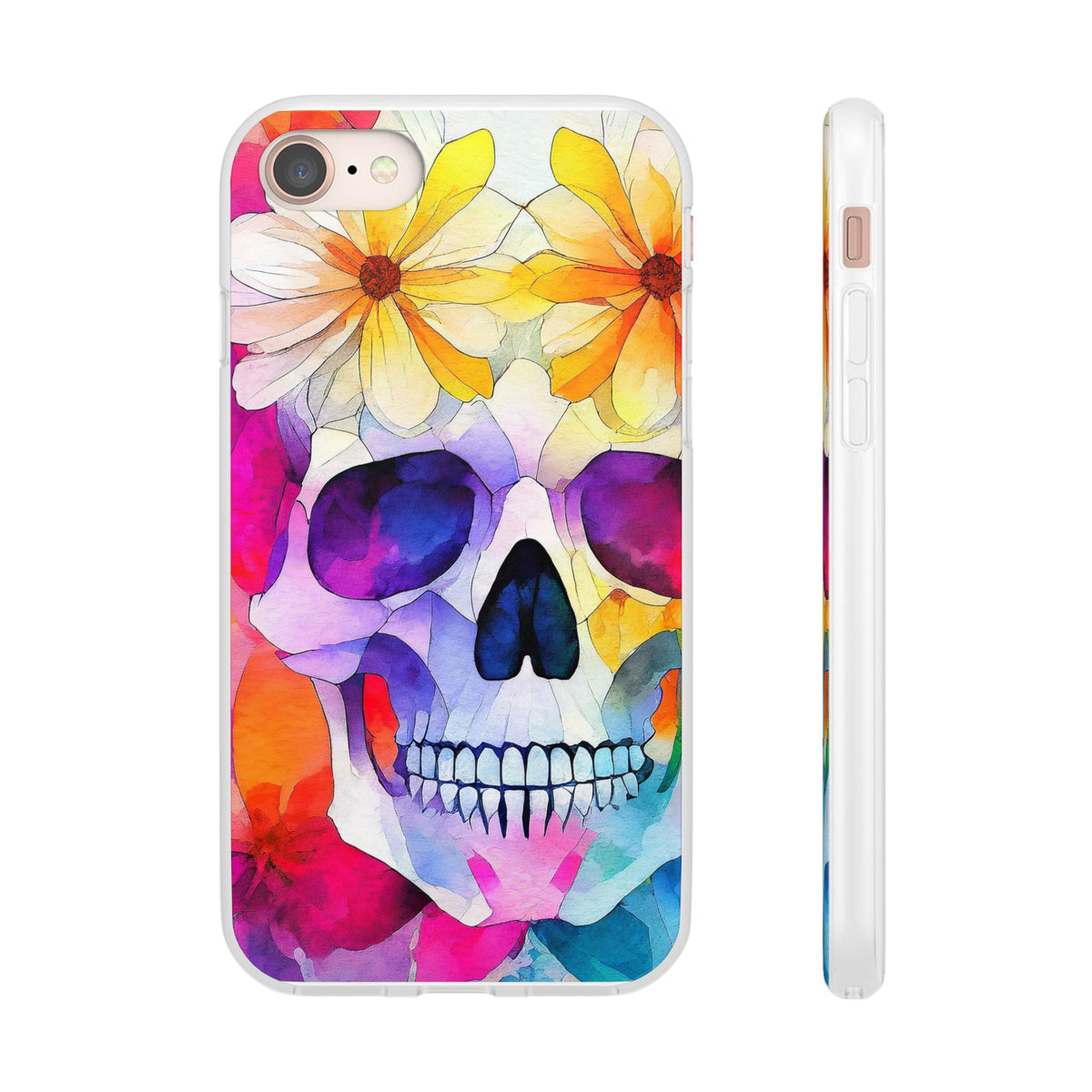 Watercolor Floral Skull Flexi Phone Case