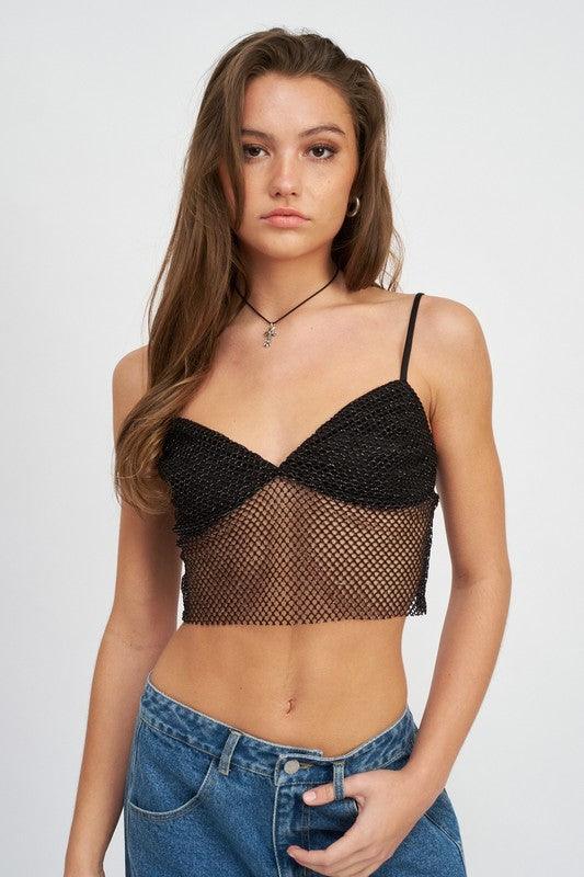 Spaghetti Strap Crop-Top With Mesh Detail - Studio 653