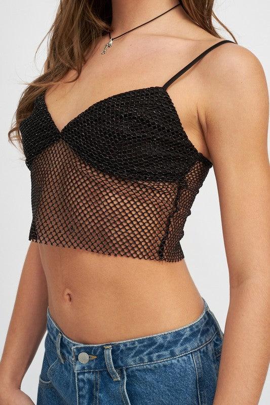 Spaghetti Strap Crop-Top With Mesh Detail - Studio 653