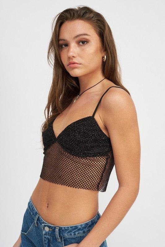 Spaghetti Strap Crop-Top With Mesh Detail - Studio 653