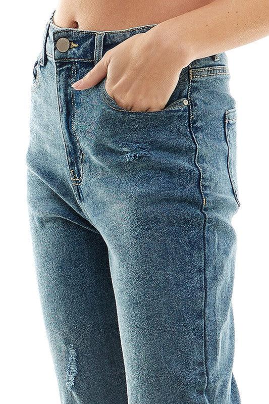 High-Rise Distressed Straight Leg Jean - Studio 653