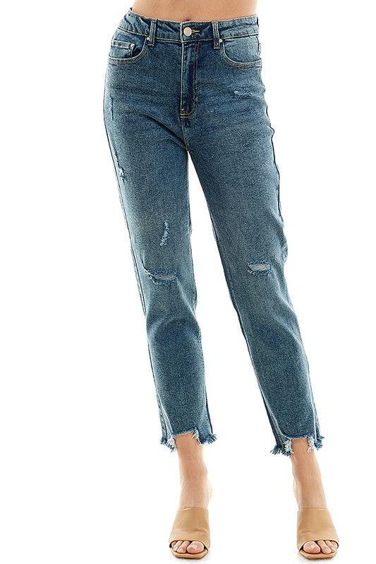 High-Rise Distressed Straight Leg Jean - Studio 653