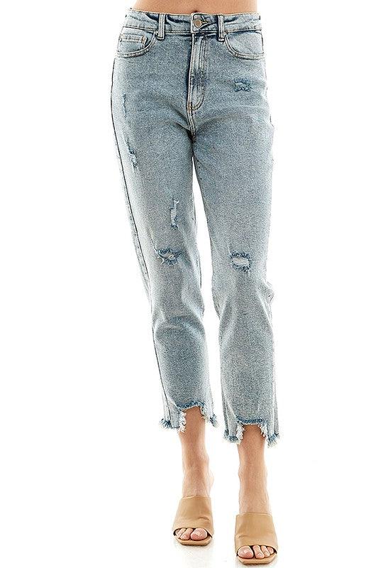 High-Rise Distressed Straight Leg Jean - Studio 653