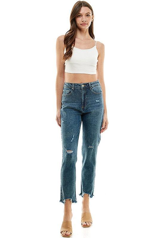 High-Rise Distressed Straight Leg Jean - Studio 653