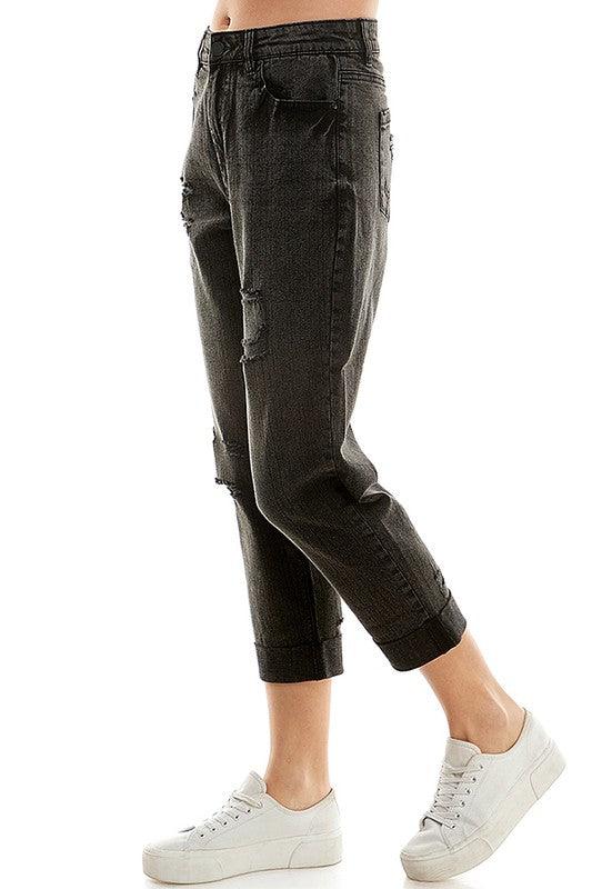 Roll-Up Distressed High-Rise Mom Jeans - Studio 653