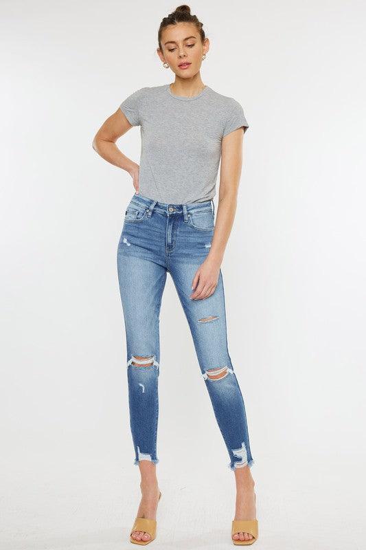 High-Rise Fray Hem Skinny Jeans - Studio 653