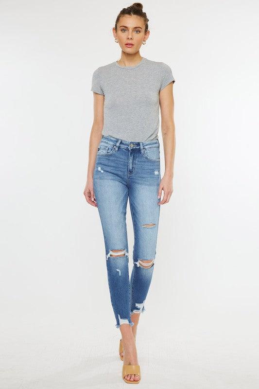 High-Rise Fray Hem Skinny Jeans - Studio 653