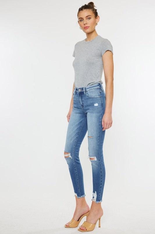 High-Rise Fray Hem Skinny Jeans - Studio 653