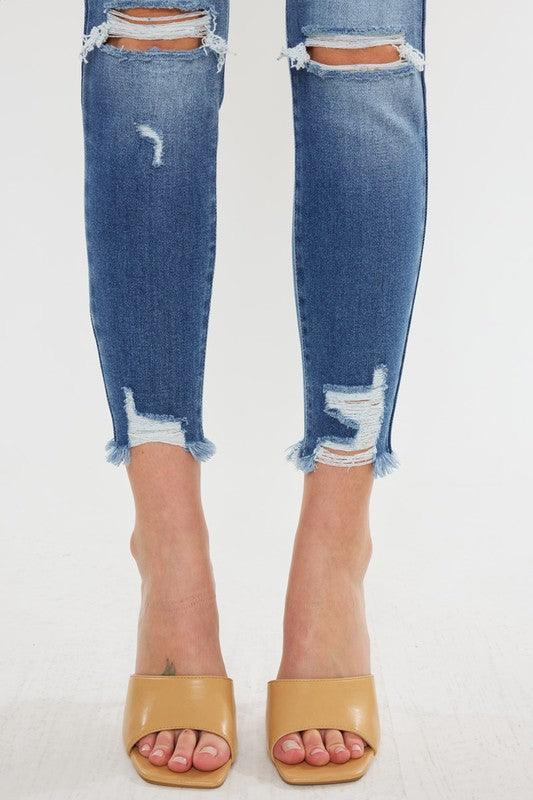 High-Rise Fray Hem Skinny Jeans - Studio 653