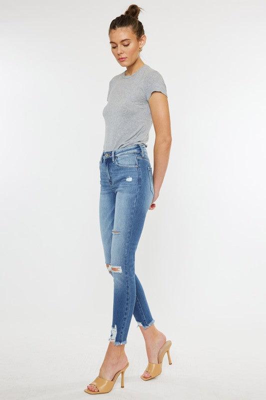 High-Rise Fray Hem Skinny Jeans - Studio 653