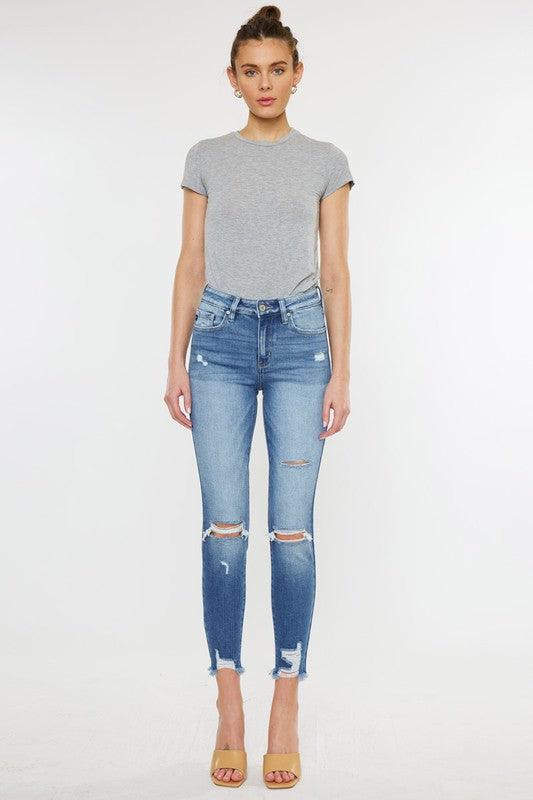 High-Rise Fray Hem Skinny Jeans - Studio 653