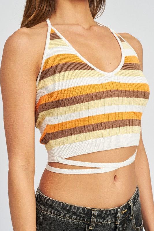 Striped Halter Neck Knit Top - Studio 653