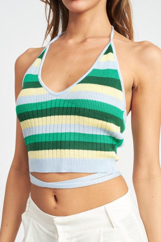 Striped Halter Neck Knit Top - Studio 653