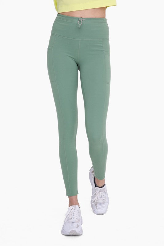 Mono B Green -Adjustable Bungee Waist Hiking Leggings