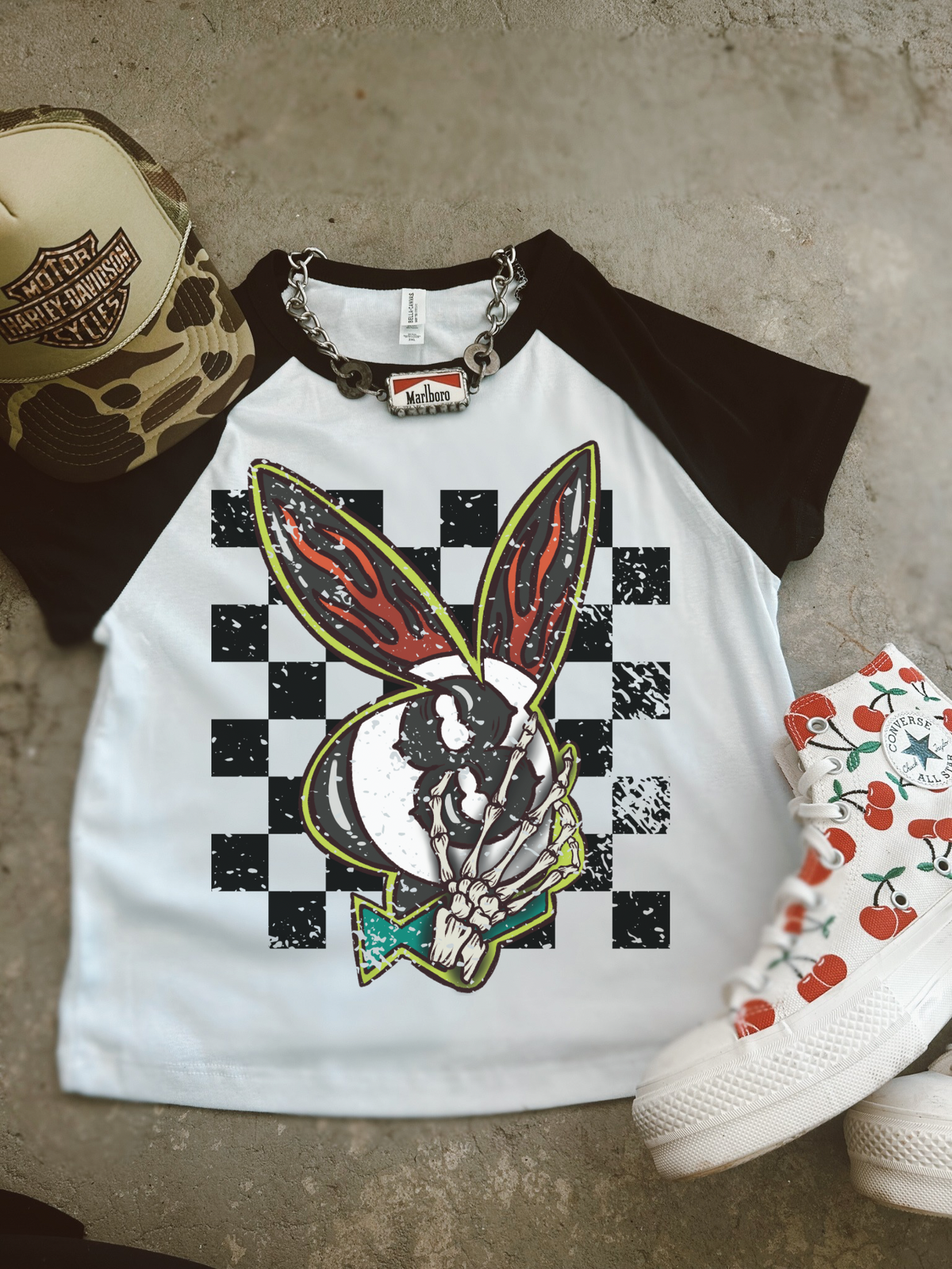 Grunge Playboy Bunny Rib Raglan Baby Tee