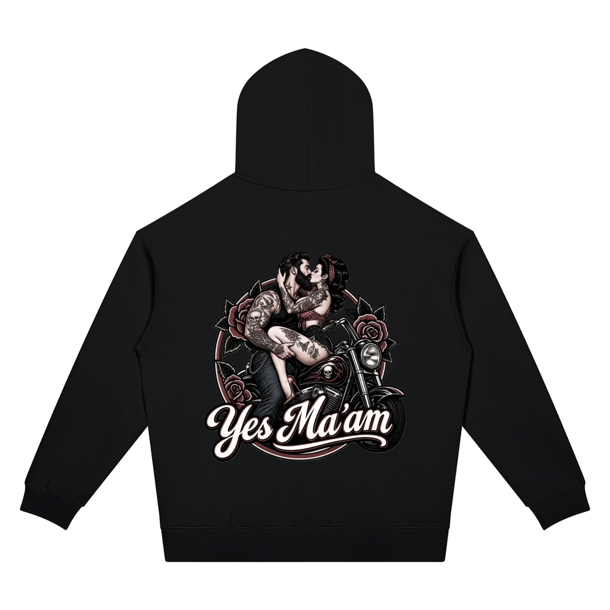 Yes Ma'am Pocketed Black Oversized Drop Shoulder Hoodie - Studio 653