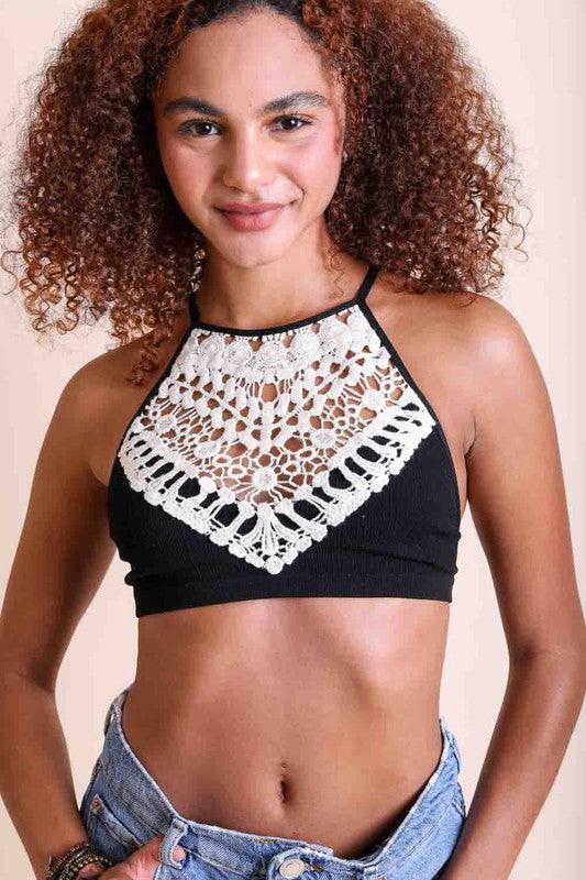 Crochet Lace High-Neck Bralette - Studio 653