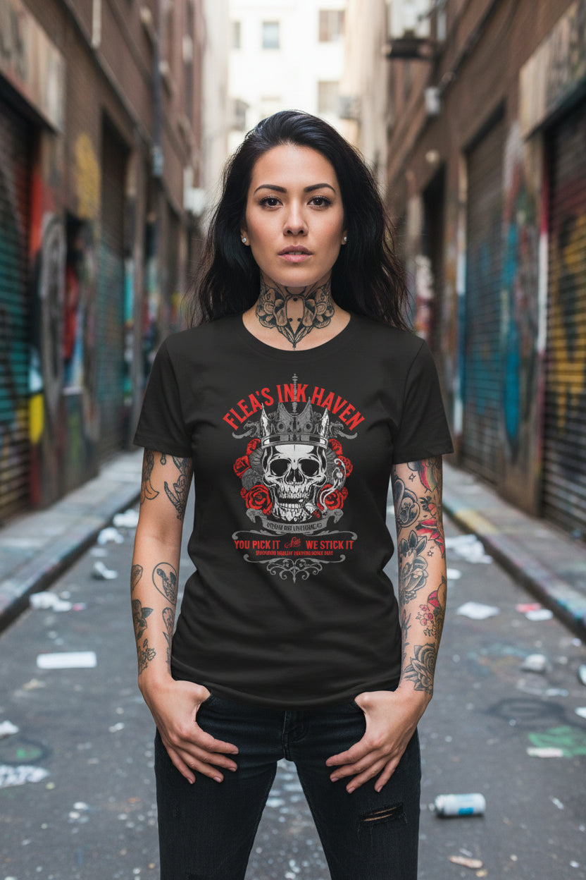 Skull & Roses Tee — 'Flea's Ink Haven' Tattoo Shop Women's T-Shirt