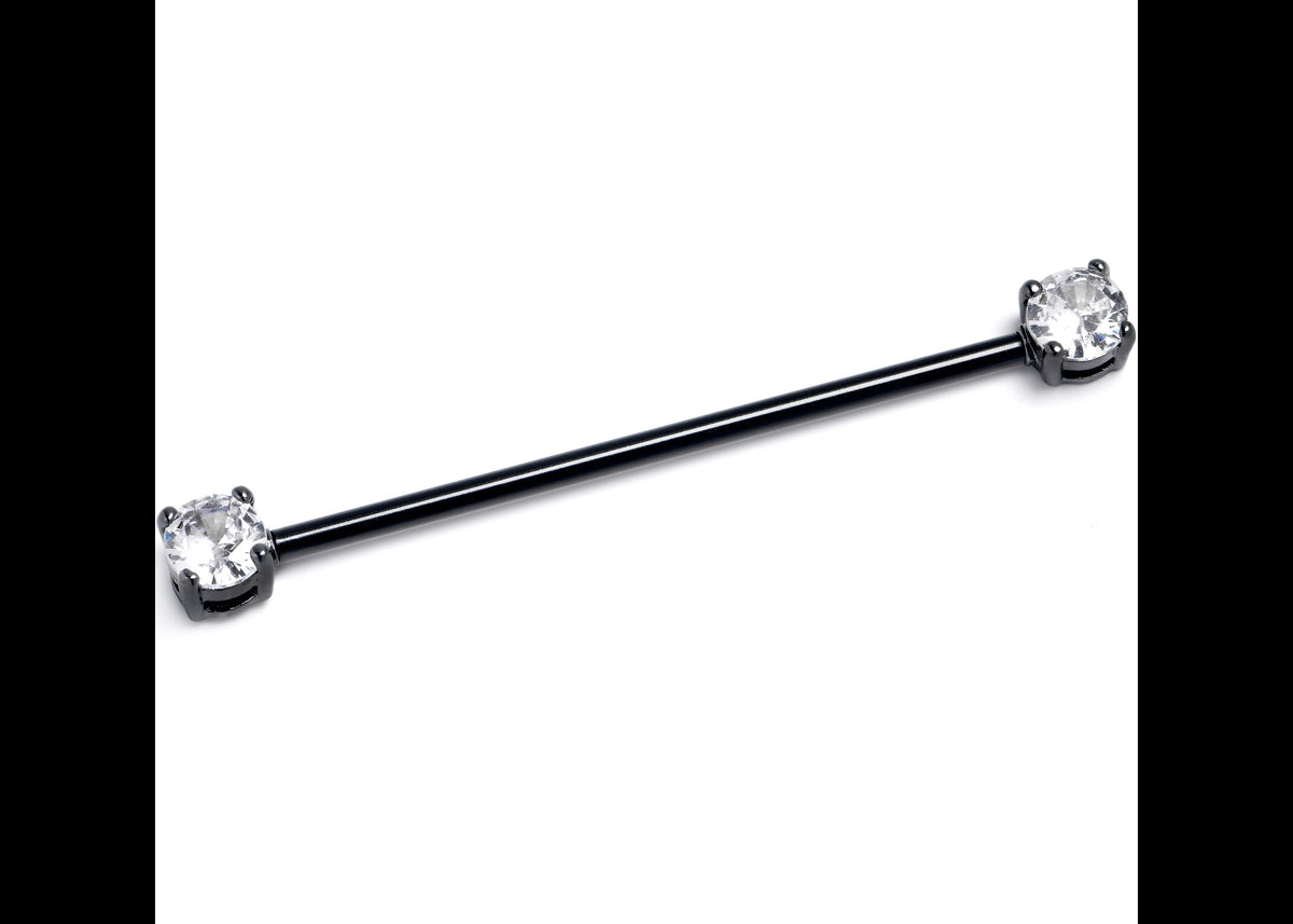 14G Clear CZ Gem Black Internally Threaded Industrial Barbell 38mm