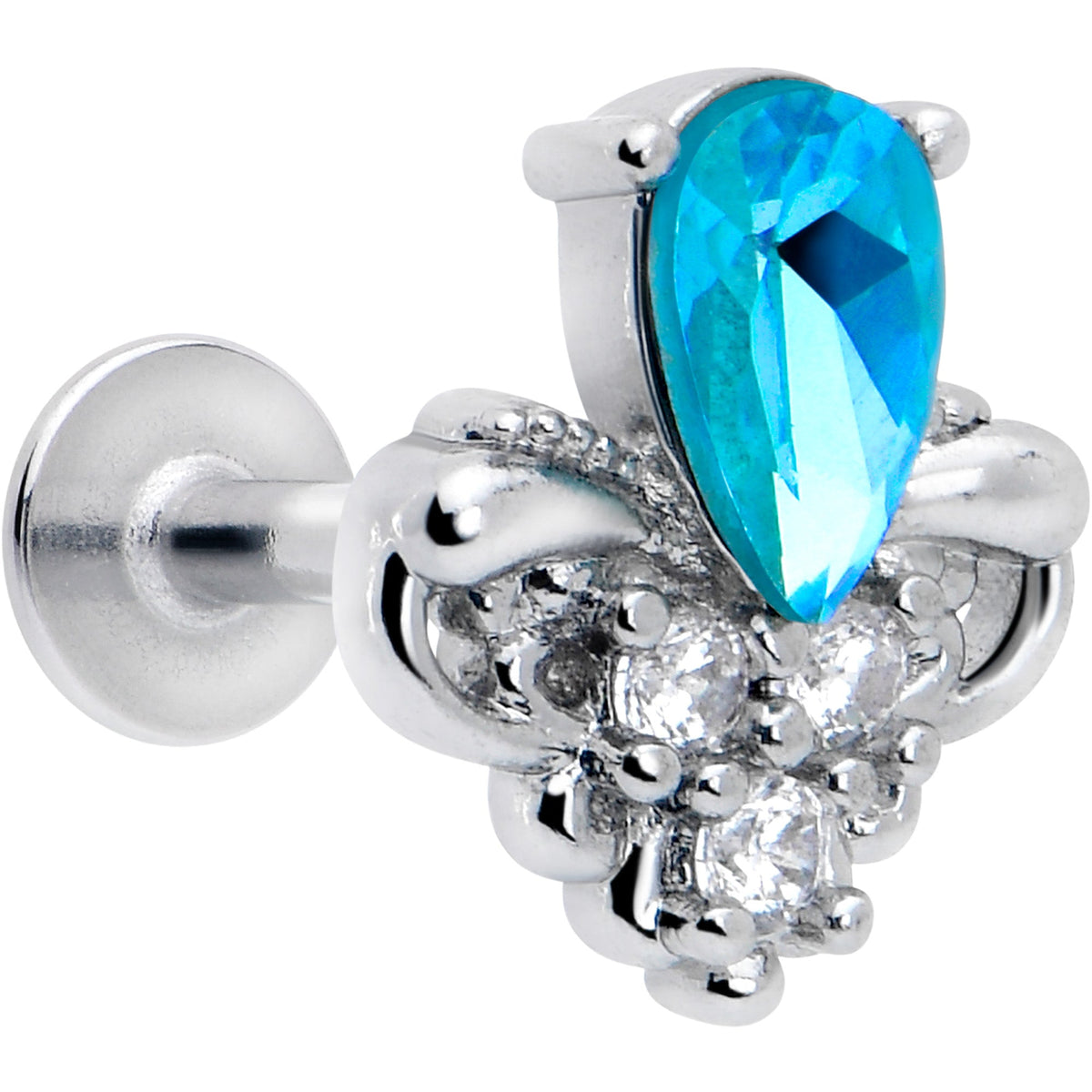 16G 1/4 Blue Gem Style Simplicity Labret Monroe Tragus