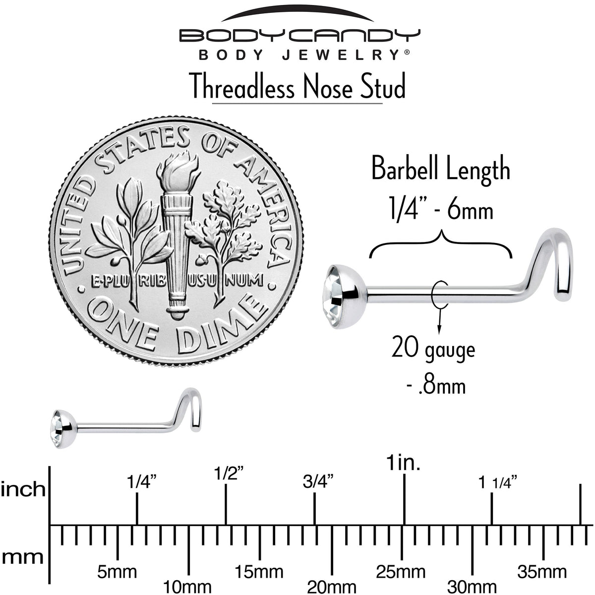 20G 3mm CZ Bezel Set Push-In Threadless Nose Screw Nose Ring - Studio 653