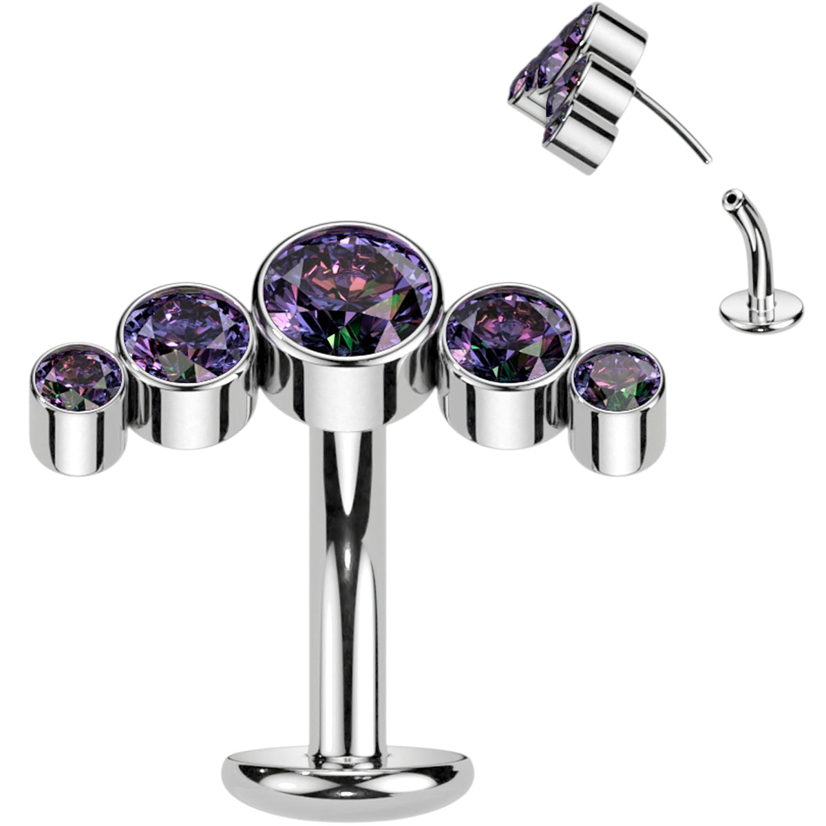 Cubic Zirconia Gem Titanium Curve Threadless Floating Belly Ring - Studio 653