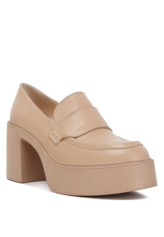 Rag Company Elspeth Heeled Platform Leather Loafers