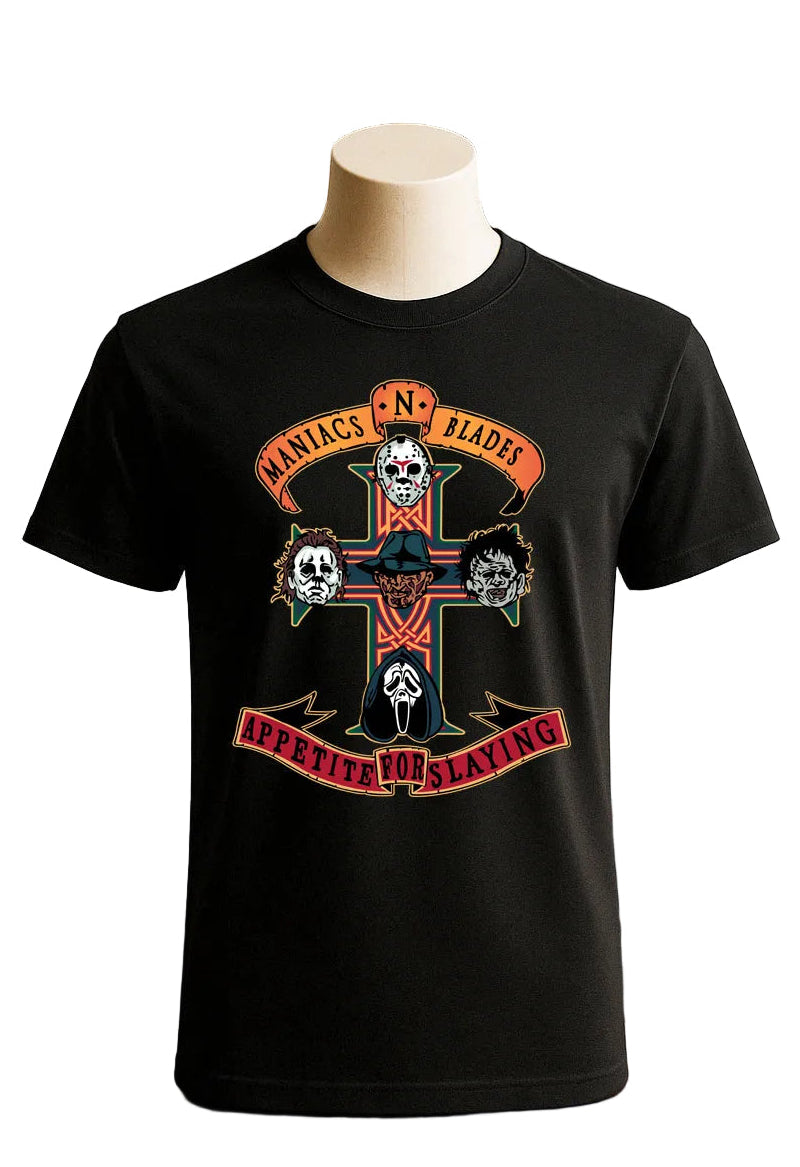 Maniacs N Blades Appetite For Slaying Horror Terror Halloween Graphic Tee Shirt