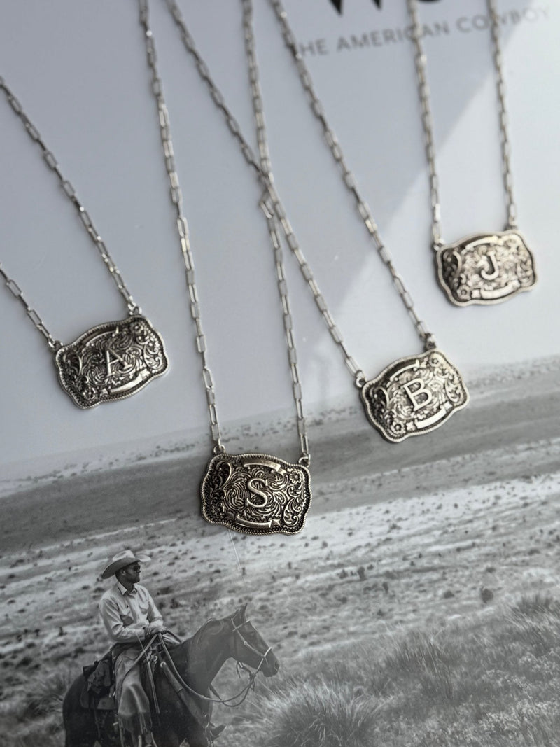 Belt Buckle Initial Necklace - Studio 653