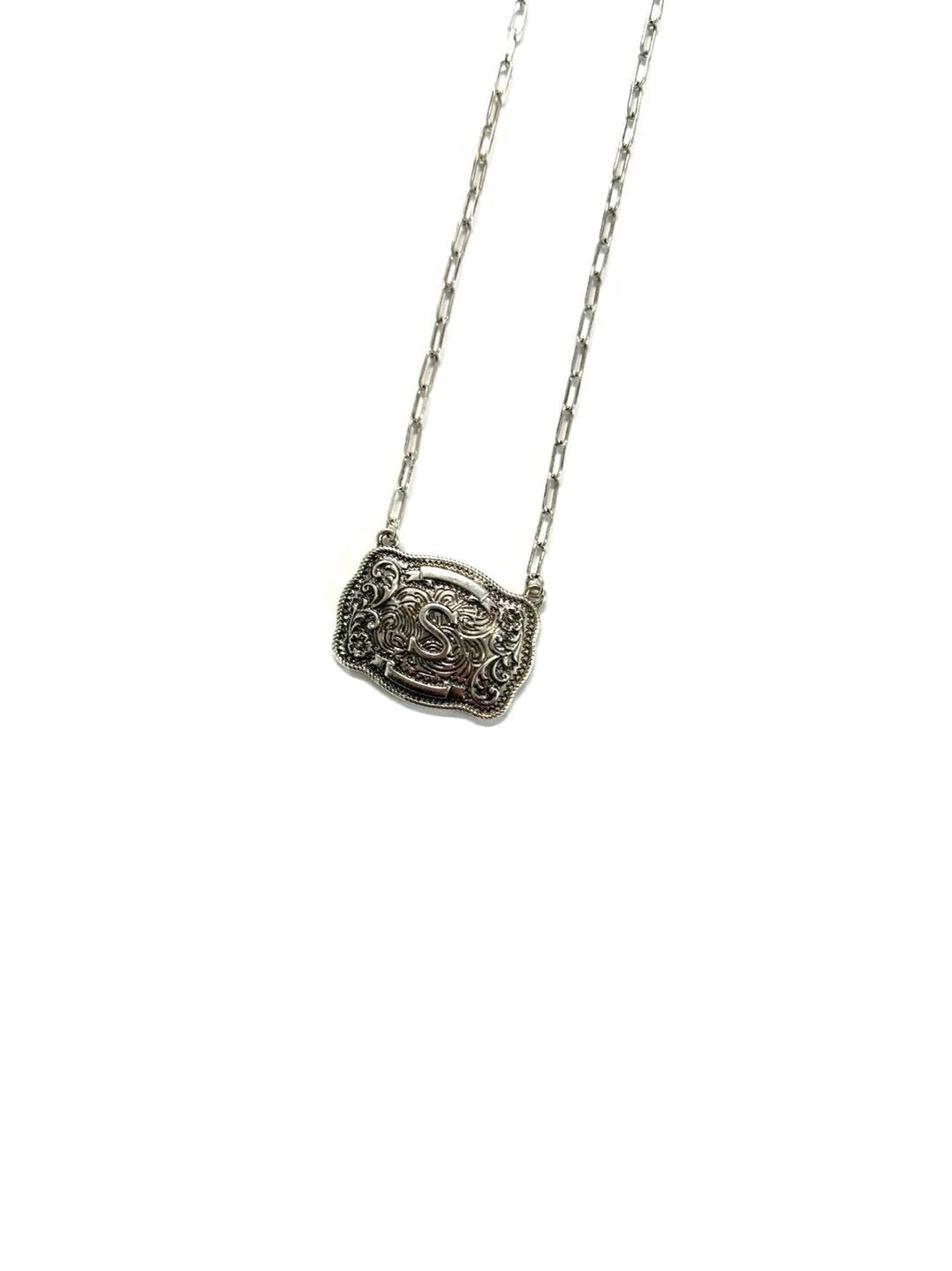 Belt Buckle Initial Necklace - Studio 653