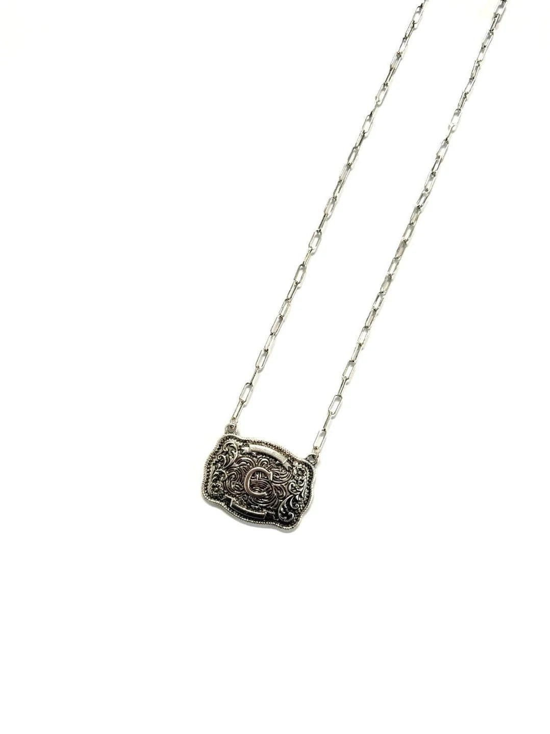 Belt Buckle Initial Necklace - Studio 653
