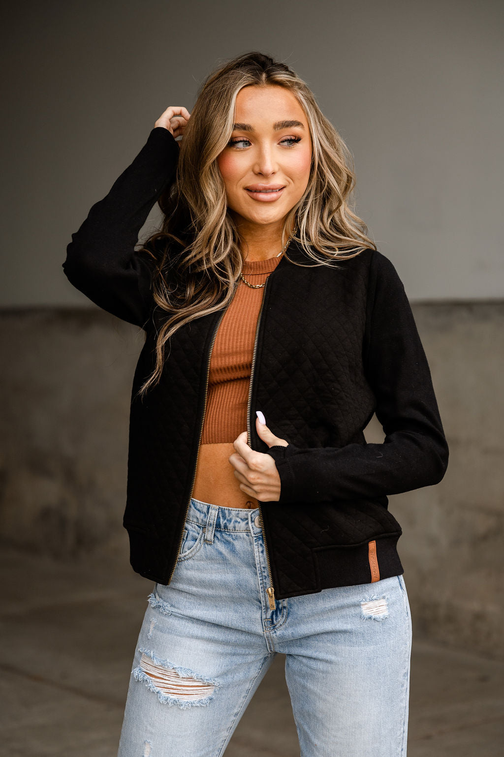 Quilted Bomber - Black