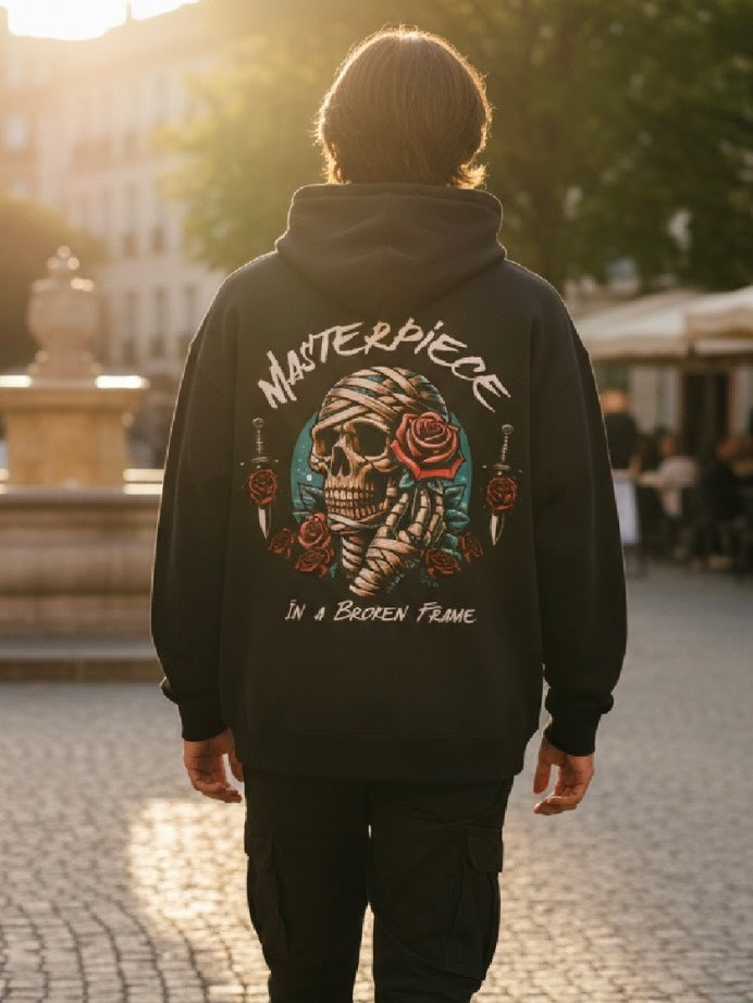 Masterpiece in a Broken Frame Black Unisex Oversized Drop Shoulder Hoodie