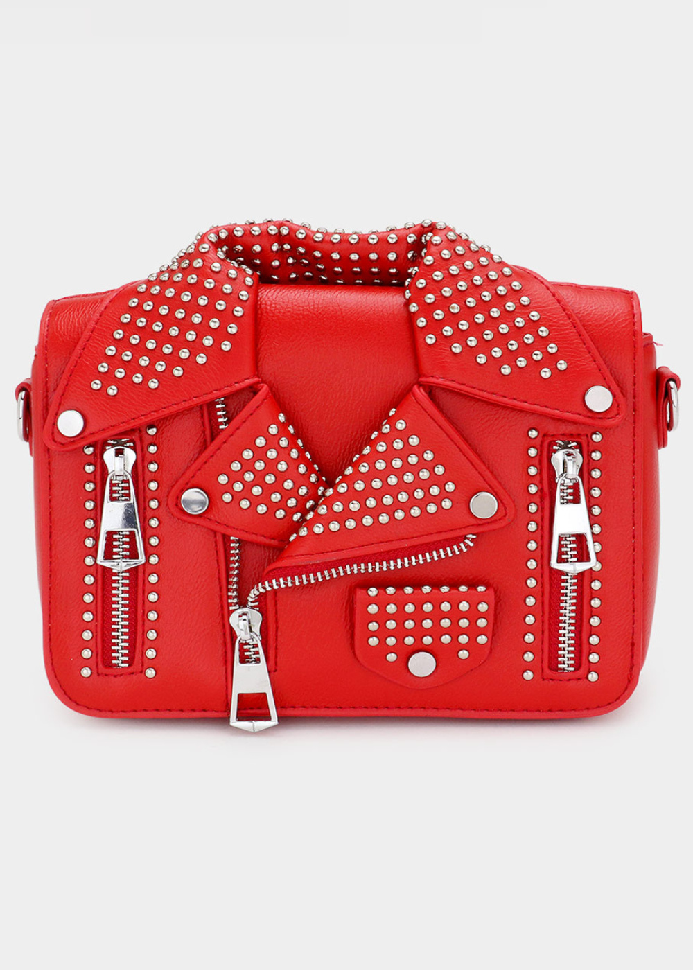 Studded Red Leather Jacket Crossbody Bag