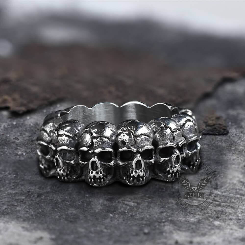 Surrounded Titanium Stainless Steel Skull Ring - Studio 653