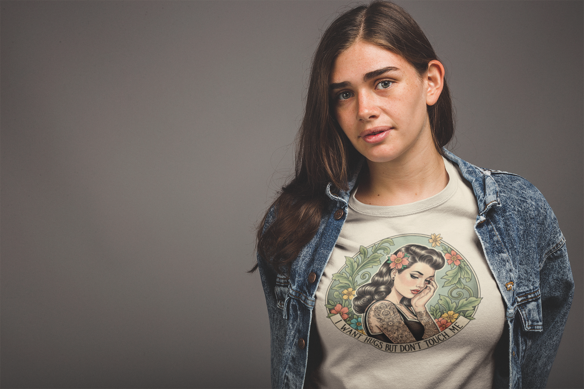 Vintage Pinup "I Want Hugs But Don't Touch Me" Graphic Tee