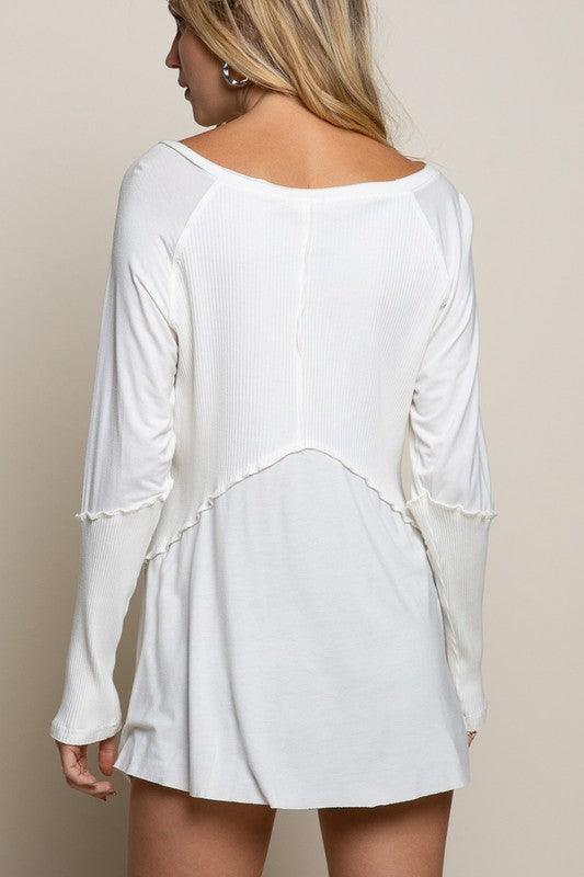 Light Wash Rib Textured Long Sleeve Top - Studio 653