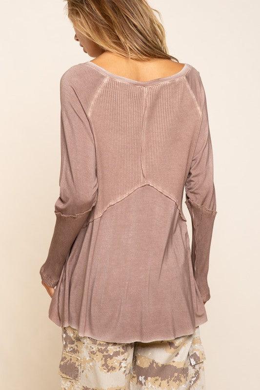 Light Wash Rib Textured Long Sleeve Top - Studio 653