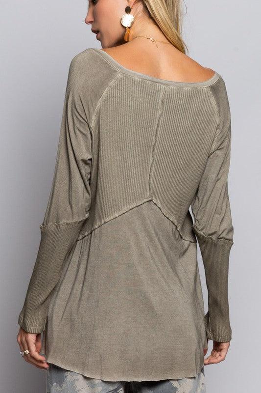 Light Wash Rib Textured Long Sleeve Top - Studio 653