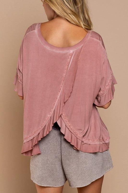 Peek-a-boo Ruffle Overlay Knit Top - Studio 653