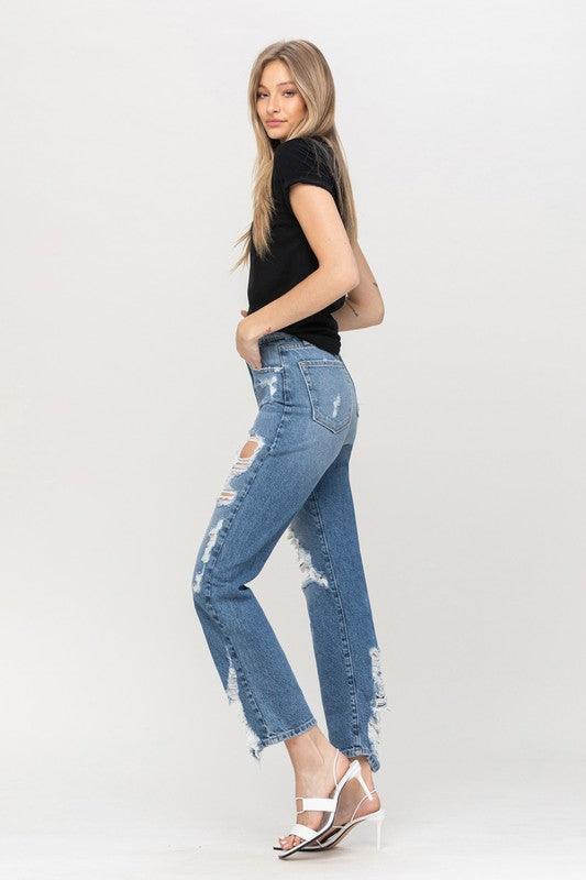 Mid-Rise Super High Tattered Ankle Straight Leg Jean - Studio 653